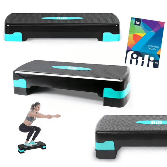 Stepper 68x28 cm, pentru fitness, aerobic si cardio, 2 niveluri de inaltime, Negru-Turcoaz - 9- Roveli