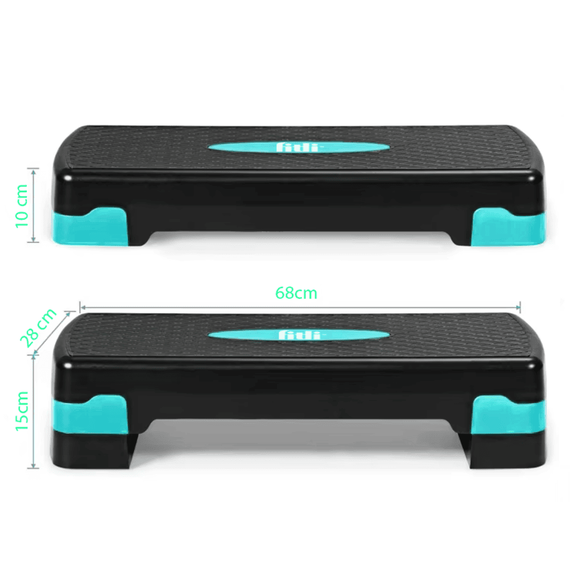 Stepper 68x28 cm, pentru fitness, aerobic si cardio, 2 niveluri de inaltime, Negru-Turcoaz - 10- Roveli