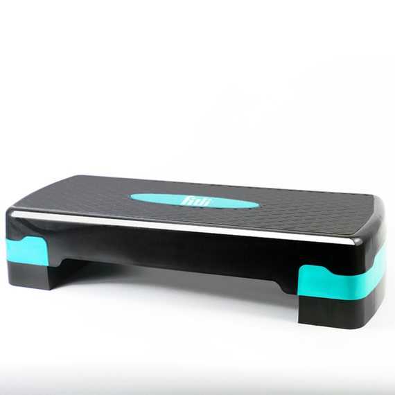 Stepper 68x28 cm, pentru fitness, aerobic si cardio, 2 niveluri de inaltime, Negru-Turcoaz - - Roveli