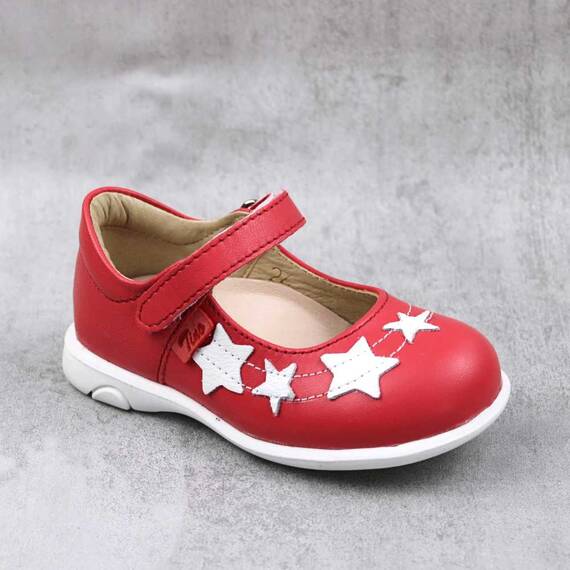 Pantofi usori , de copii , decorati cu stelute , din piele naturala  3222-ROSU/F, Culoare (12): Rosu, Marime (12): 24 - - Roveli