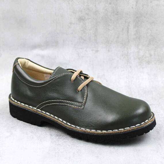 Pantofi unisex , pentru copii , din piele naturala  853-KAKI/OLIVE, Culoare (12): Olive, Marime (12): 33 - - Roveli