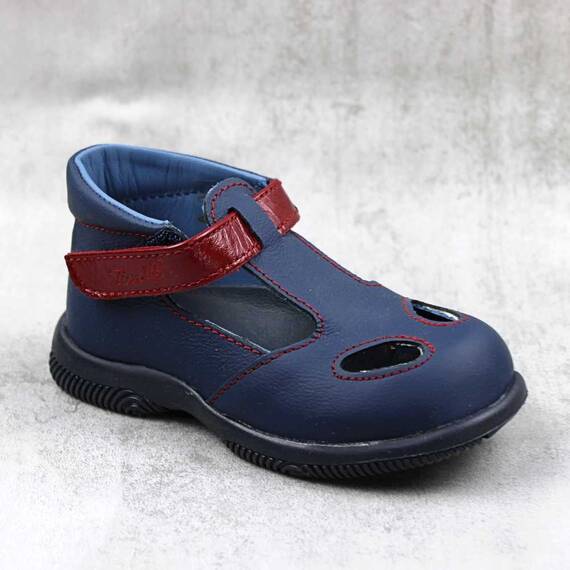 Pantofi comozi , pentru copii , decupati , din piele naturala 3208-BLEU/ROSU, Culoare (12): Rosu, Bleumarin, Marime (12): 27 - - Roveli