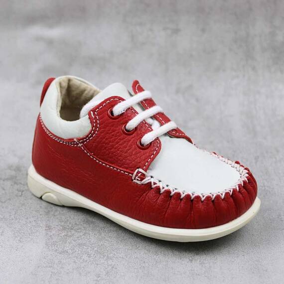 Pantofi " PRIMII PASI ", din piele naturala , moi si usori 370-ROSU/ALB, Culoare (12): Alb, Rosu, Marime (12): 20 - - Roveli