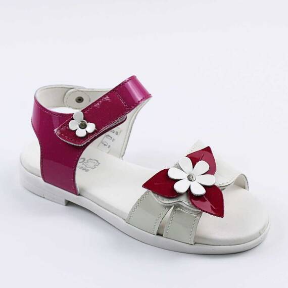 Sandale din piele naturala , pentru fetite , decorate cu flori 3263C-ALB/FUCSIA, Culoare (12): Fucsia, Marime (12): 33 - - Roveli