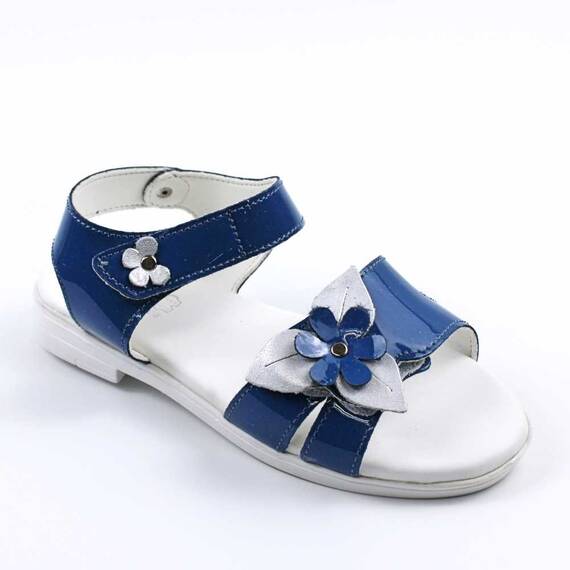 Sandale din piele naturala , pentru fetite , decorate cu flori 3263C-ALBASTRU/ALB, Marime (12): 31 - - Roveli