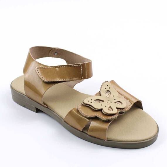 ​Sandale usoare de dama , din piele naturala , lacuita , cu talpa joasa 3263-BEJ/BEJ/1, Culoare (12): Bej, Marime (12): 39 - - Roveli