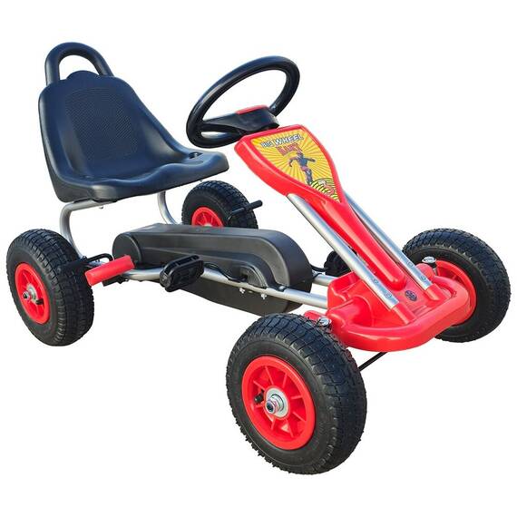 Kart cu pedale pentru copii A05 Kidscare, culoare rosu, frana de mana, pentru 3-6 ani, roti gonflabile - - Roveli
