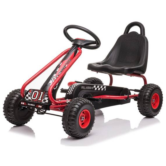 Kart cu pedale pentru copii G201 Kidscare, culoare rosu, frana de mana, pentru 3-6 ani, scaun reglabil - - Roveli