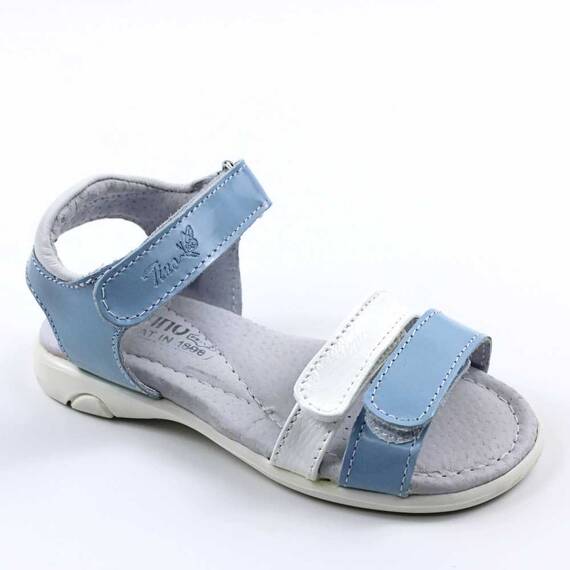 Sandale din piele naturala , lacuita , pentru fetite , gama OUTLET 7201-BLEU/ALB, Culoare (12): Alb, Bleu, Marime (12): 27 - - Roveli