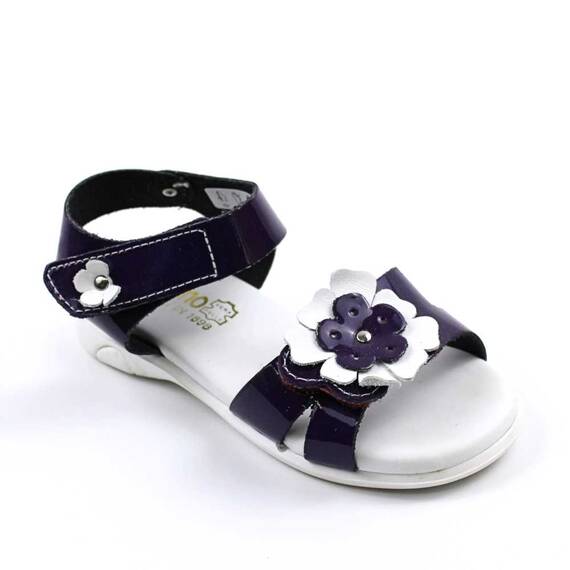 Sandale din piele naturala , lacuita , pentru fetite , cu flori 3257-MOV/X, Culoare (12): Alb, Mov, Marime (12): 25 - - Roveli