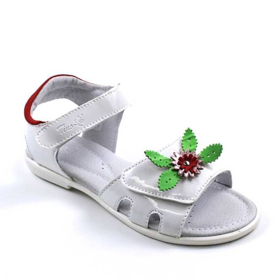 Sandale din piele ecologica , lacuita , pentru fetite , decorate cu flori  1833-ALB, Culoare (12): Verde, Marime (12): 34 - - Roveli