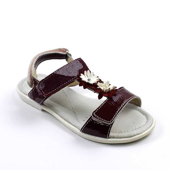 Sandale din piele naturala , pentru fetite , decorate cu flori  7202-BORDO/ALB, Culoare (12): Alb, Bordo, Marime (12): 31 - - Roveli