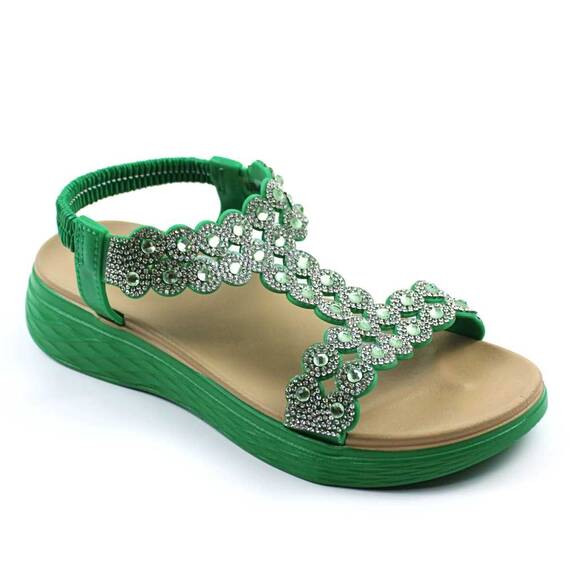 ​Sandale comode de dama , cu talpa groasa , decorate cu pietre  ML-30-GREEN, Culoare (12): Verde, Marime (12): 40 - - Roveli