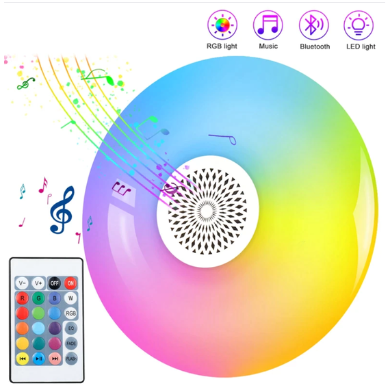 Lampa muzicala led RGB si alb, bluetooth, cu telecomanda : Putere - 24W - - Roveli