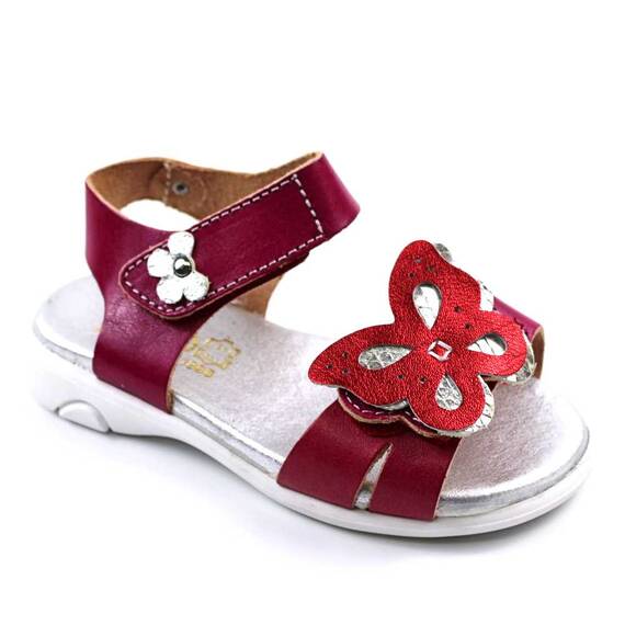 Sandale din piele naturala , pentru fetite , cu fluturi 3263-ROSU/FUCSIA, Culoare (12): Fucsia, Marime (12): 25 - - Roveli