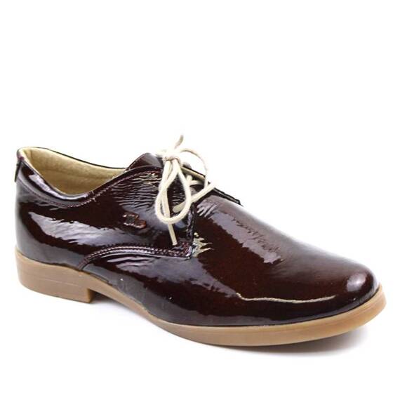 Pantofi unisex , pentru copii , din piele naturala , sidefata 3194-BORDO, Culoare (12): Maro, Marime (12): 31 - - Roveli