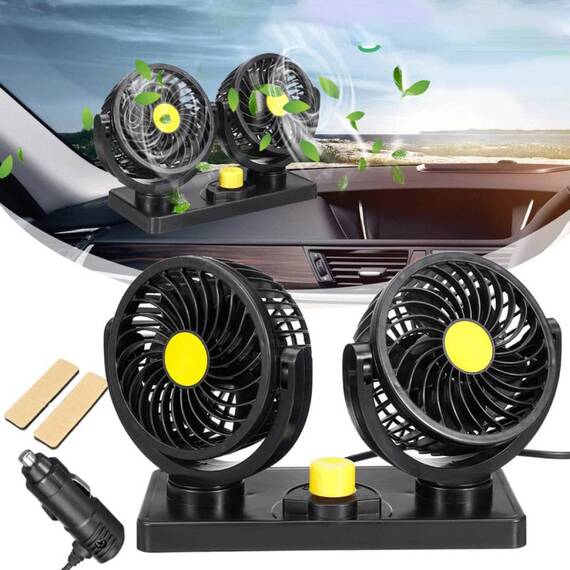 Ventilator Auto Dublu, 15W, 2 Trepte, 360 grade, racire instanta - 5- Roveli