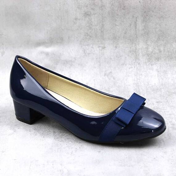 Pantofi eleganti de dama , lacuiti , accesorizati cu fundita  LBS-LF629-DK.BLUE - - Roveli