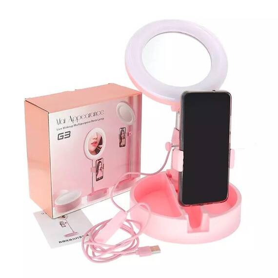 Lampa cu inel cu lumina LED, suport de masa pentru machiaj si selfie : Culoare - alb, Culoare (tm): alb - - Roveli