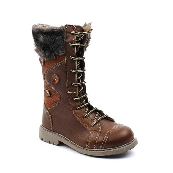 Cizme imblanite , pentru copii , din piele naturala, cu bordura de blana  3192-COGNAC/COGNAC/6, Culoare (12): Camel, Marime (12): 30 - - Roveli
