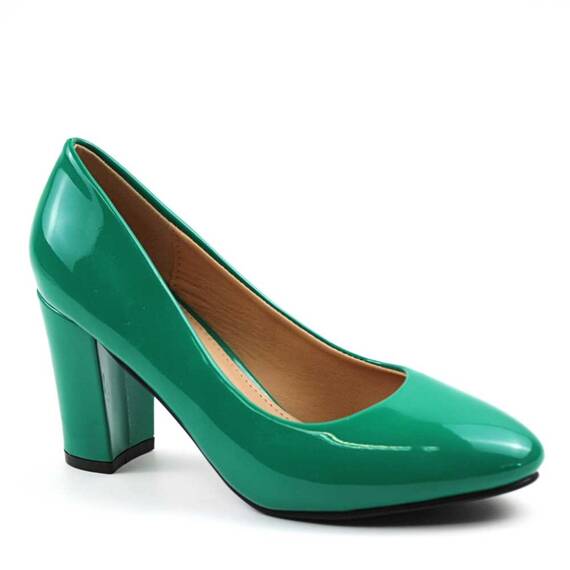 Pantofi de dama lacuiti, cu varf rotunjit si toc mediu CIC-15-DK.GREEN - - Roveli