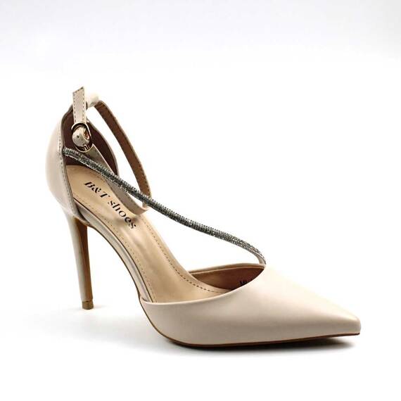 ​Pantofi eleganti , de dama , cu bretea decorata cu pietre ML-LE-268-BEIGE, Culoare (12): Bej, Marime (12): 37 - - Roveli
