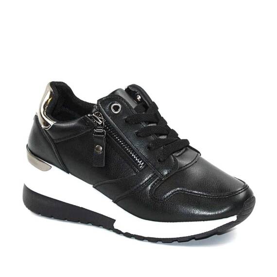 ​Sneakers casual de dama, cu platforma si accente argintii CFD-112-BLACK, Culoare (12): Negru, Marime (12): 38 - - Roveli