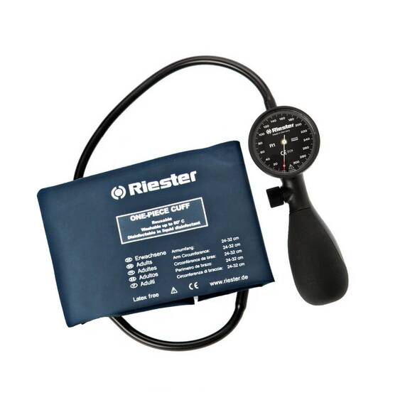 Tensiometru mecanic Riester Shock-Proof®, cu manseta dezinfectabila, marime adulti, Negru - - Roveli