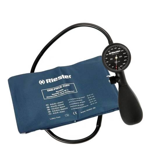 Tensiometru mecanic Riester Shock-Proof®, cu manseta dezinfectabila, marime extra-large, Negru - - Roveli