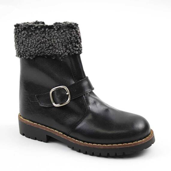 Ghete imblanite pentru copii , din piele naturala , cu blanita decorativa 2752-NEGRU/GRI/XB, Culoare (12): Negru, Marime (12): 30 - - Roveli