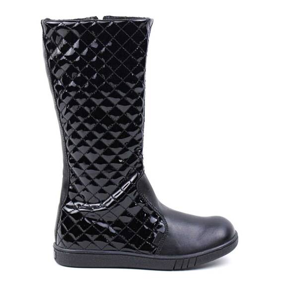 Cizme inalte , captusite , pentru copii , decorate cu brosa argintie  3131-NEGRU, Culoare (12): Negru, Marime (12): 35 - - Roveli