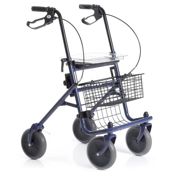 Rolator din otel vopsit, albastru, cu 4 roti, sezut si cos - RP690 DYONE - - Roveli