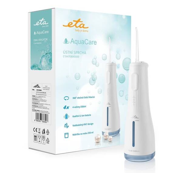 Irigator bucalETA AquaCare II 4708 90000, 4 moduri de curatare, rezervor 250 ml, IPX7, alb - - Roveli