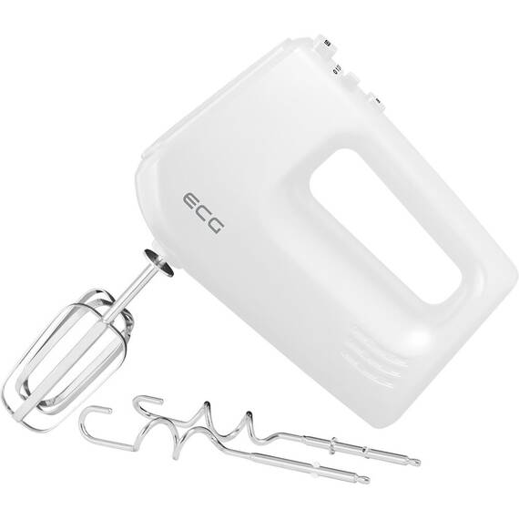 Mixer de mana ECG RS 440 White Lite, 400 W, 5 viteze, functie TURBO, 2 teluri si 2 carlige, alb - - Roveli