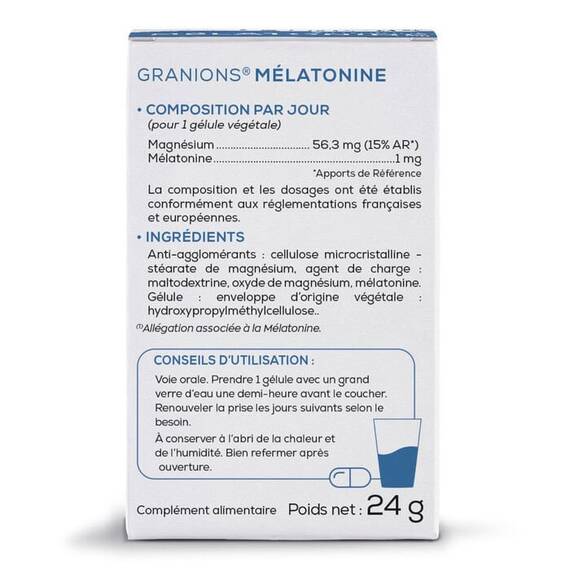 Melatonina 1mg, 60 capsule vegetale- Granions Franta - 2- Roveli