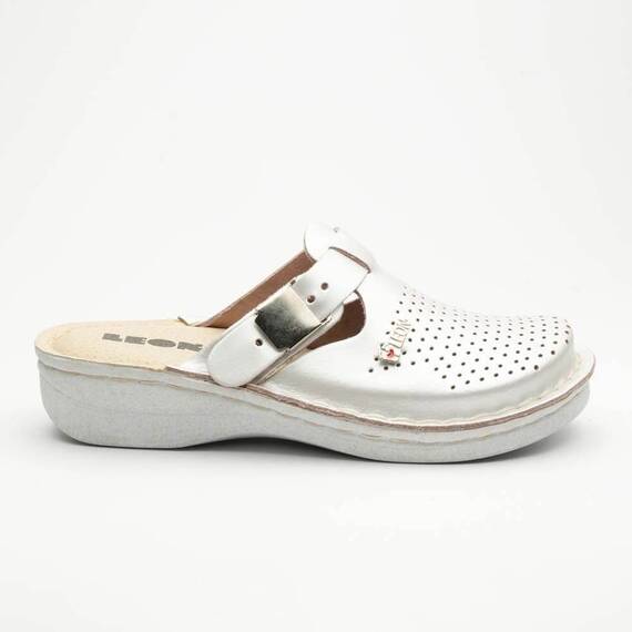 Saboti medicali, de dama, din piele, alb perlat, Leon V260 - 3- Roveli