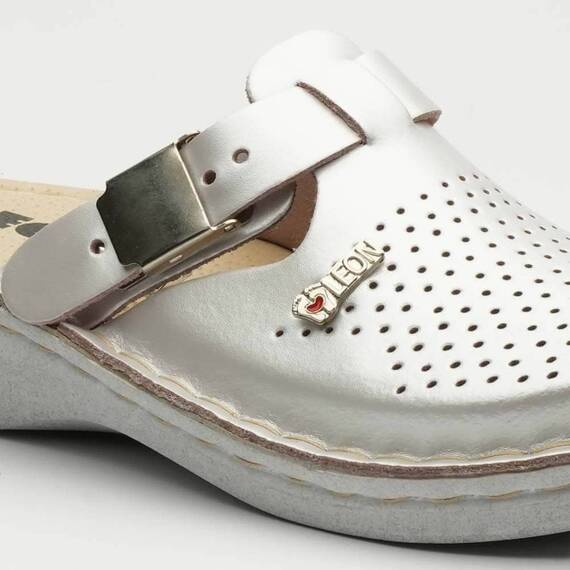 Saboti medicali, de dama, din piele, alb perlat, Leon V260 - 6- Roveli