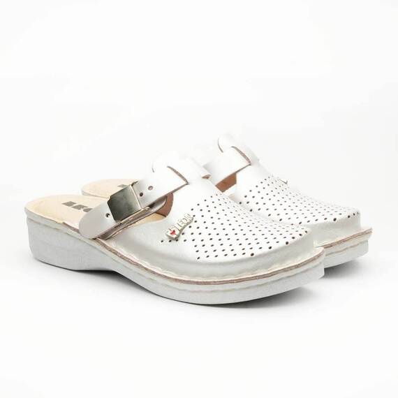 Saboti medicali, de dama, din piele, alb perlat, Leon V260 - - Roveli