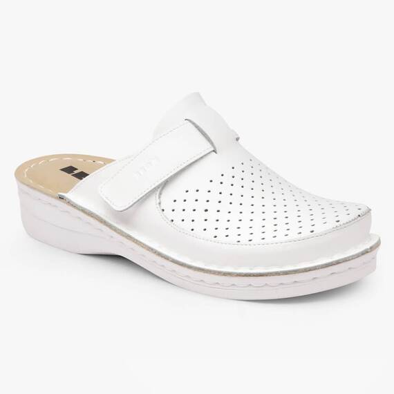 Saboti medicali, de dama, din piele, Leon 263 Bakkar, alb mat - 2- Roveli