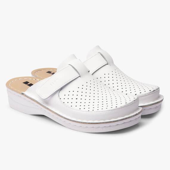 Saboti medicali, de dama, din piele, Leon 263 Bakkar, alb mat - - Roveli