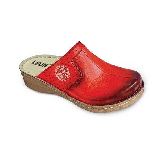 Saboti medicali, de dama, din piele, rosu, Leon 360 - - Roveli