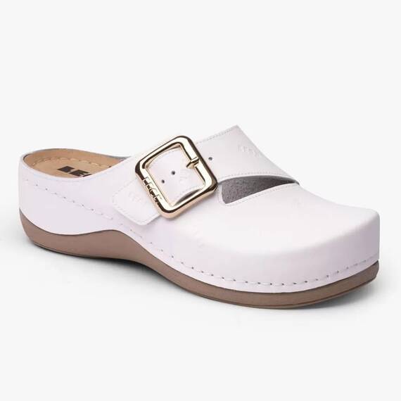 Saboti medicali Leon 933 Bakkar, de dama, din piele, alb mat - 2- Roveli