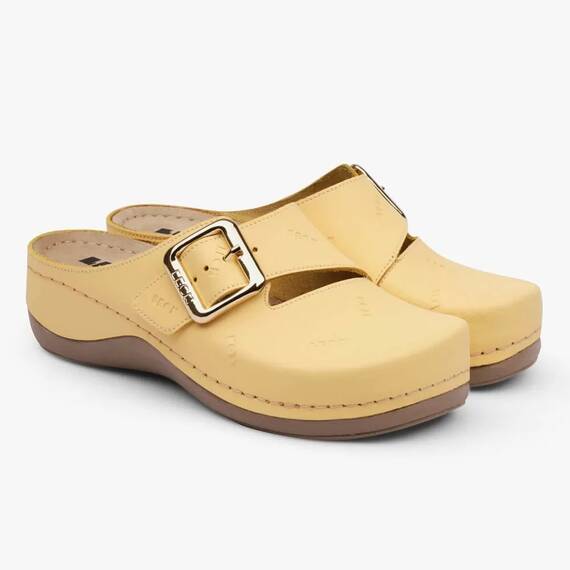 Saboti medicali Leon 933 Bakkar, de dama, din piele, galben mat - - Roveli