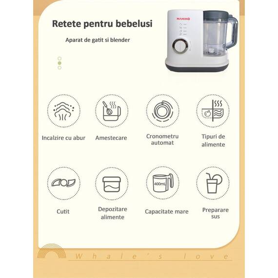 Aparat de gatit cu aburi si functie de blender 2 in 1 Mamimo BFP8001 - 6- Roveli