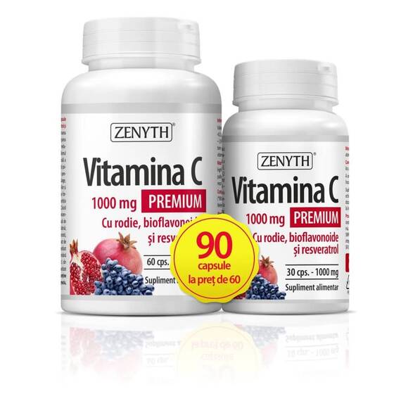 Pachet Vitamina C Premium cu rodie, 1000 mg, 60+30 capsule, Zenyth - - Roveli