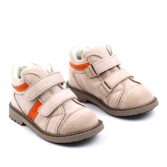 Ghete  captusite pentru copii , din piele naturala 3237-BEJ/PORTOCALIU/16 - 2- Roveli