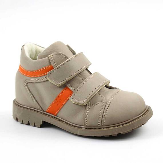 Ghete  pentru copii , captusite, din piele naturala 3237-GRI/PORTOCALIU/5, Marime (12): 28 - - Roveli