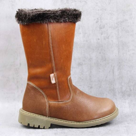 Cizme imblanite , pentru copii , din piele naturala, cu bordura de blana  3224-COGNAC4, Culoare (12): Camel, Marime (12): 33 - 3- Roveli