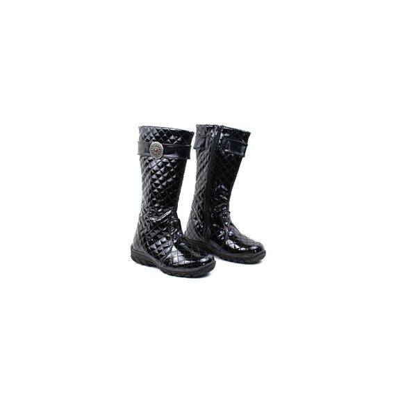 Cizme inalte , captusite , pentru copii , decorate cu brosa argintie  3131-NEGRU/2, Marime (12): 32 - 2- Roveli