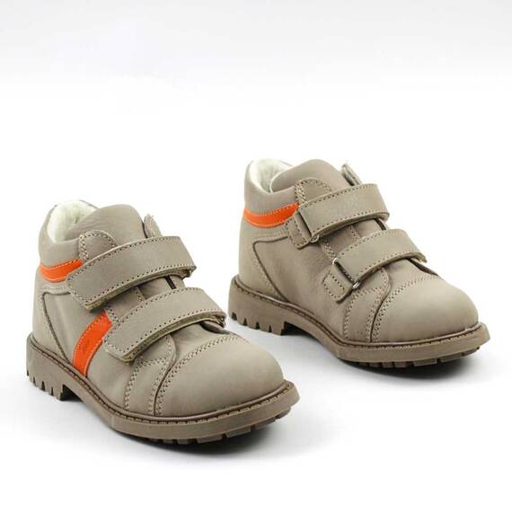 Ghete  pentru copii , captusite, din piele naturala 3237-GRI/PORTOCALIU/5, Marime (12): 28 - 2- Roveli